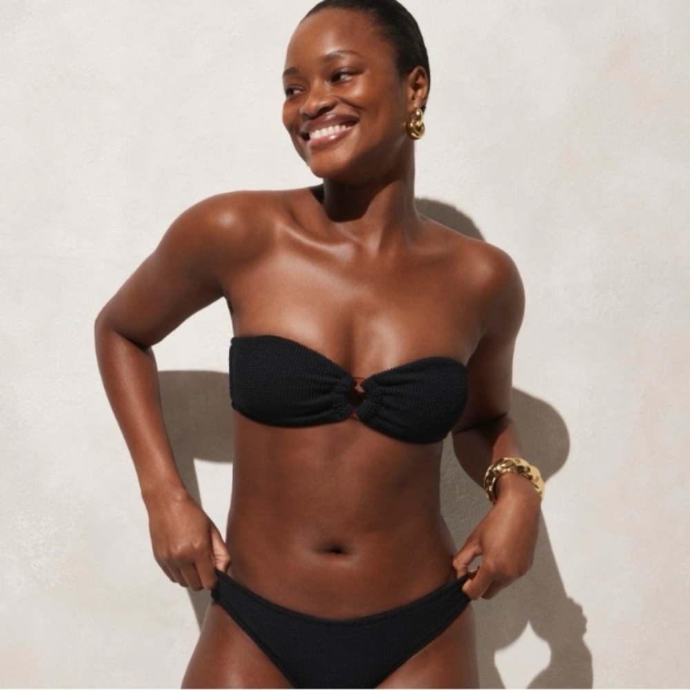 J Crew Black Bikini Set O-Ring Bandeau Top + Hipster Bottom XXL/2X NWT